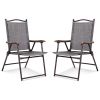 Set of 2 Patio Folding Sling Back Camping Deck Chairs - Gray