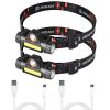 2 Packs Rechargeable Headlamp IPX4 Waterproof Headlight Flashlight  - Black