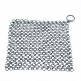 Silver Stainless Steel Cast Iron Cleaner Chainmail Scrubber Home Cookware Clean For Skillets Grill Pans - Square - 6inch