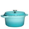 Enameled Cast Iron Dutch Oven Casserole Dish 6.5 Quart Large Ring; 16.45 lbs Wide; Round - blue