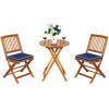 3 Pieces Patio Folding Wooden Bistro Set Cushioned Chair - navy