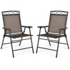 Set of 2 Patio Folding Chairs Sling Portable Dining Chair Set with Armrest - Black