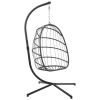 In door outdoor patio Wicker Hanging Chair Swing Chair Patio Egg Chair UV Resistant Dark grey cushion Aluminum frame - Gray