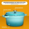 Enameled Cast Iron Dutch Oven Casserole Dish 6.5 Quart Large Ring; 16.45 lbs Wide; Round - blue