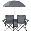 Portable Folding Picnic Double Chair With Umbrella - Gray