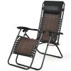 Folding Rattan Patio Zero Gravity Lounge Chair Recliner w/ Headrest - as pic - Steel + Rattan