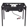 Double Burner Gas Propane Cooker Outdoor Camping Picnic Stove Stand BBQ Grill - Black - Cast iron