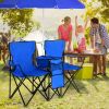 Portable Folding Picnic Double Chair W/Umbrella Table Cooler Beach Camping Chair - Blue - Nylon, Steel, Fabric