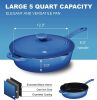 Enameled Cast Iron Skillet Deep Saut Pan with Lid; 12 Inch; Duke Blue; Superior Heat Retention - blue - Cast Iron