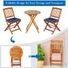 Set of 3 Patio Folding Wooden Bistro Set Upholstered Conversation Chairs Navy Blue Cushions - Navy Blue Cushion - Acacia Wood