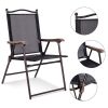 Set of 2 Patio Folding Sling Chairs Camping Deck Garden Beach Black - Black - Textiles, steel and plastics