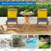 Set of 3 Patio Folding Wooden Bistro Set Upholstered Conversation Chairs Navy Blue Cushions - Navy Blue Cushion - Acacia Wood