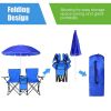 Portable Folding Picnic Double Chair W/Umbrella Table Cooler Beach Camping Chair - Blue - Nylon, Steel, Fabric