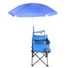 Double Folding Picnic Chairs w/Umbrella Mini Table Beverage Holder Carrying Bag for Beach Patio Pool Park Outdoor Portable Camping Chair (Blue) - Blue