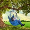 Hammock Hanging Chair Canvas Porch Patio Swing Seat Portable Camping Rope Seat - Blue