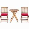 3 Pieces Patio Folding Wooden Bistro Set Cushioned Chair - Red