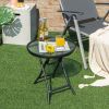 Patio Side Table with Tempered Glass Tabletop - black