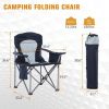 Folding Camping Chair Portable Padded Oversized Chairs with Cup Holders - Navy Blue