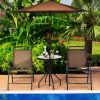 3 Piece Bistro Conversation Patio Bar Dinnerware Set with 2 Folding Chairs and Glass Table - Shown in the picture - Tempered glass + steel frame + fab