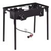 Double Burner Gas Propane Cooker Outdoor Camping Picnic Stove Stand BBQ Grill - Black - Cast iron