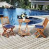 3 Pieces Patio Folding Wooden Bistro Set Cushioned Chair - navy