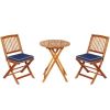 3 Pieces Patio Folding Wooden Bistro Set Cushioned Chair - navy