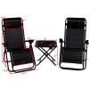 3PC Zero Gravity Reclining Lounge Chairs Pillows Table Portable Folding - Black - Steel ,textilene fabric