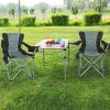 YSSOA Oversized Camping Folding Chair with Cup Holder; Side Cooler Bag; Heavy Duty Steel Frame Fully P Added Quad Armchair for Outdoors; 1-Pack; Grey