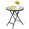 Patio Side Table with Tempered Glass Tabletop - black