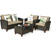 Patio Garden Outdoor Rattan Furniture Set With Cushions  4 Pce Set - Brown - Rattan, steel