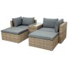 Backyard Pool Outdoor Furmiture 5-Piece Rattan Sectional Sofa Set - Gray - Rattan