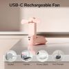 Portable Fan Mini Handheld Fan USB 4800mAh Recharge Hand Held Small Pocket Fan with Power Bank Flashlight Feature - pink