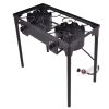 Double Burner Gas Propane Cooker Outdoor Camping Picnic Stove Stand BBQ Grill - Black - Cast iron