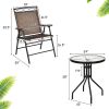 3 Piece Bistro Conversation Patio Bar Dinnerware Set with 2 Folding Chairs and Glass Table - Shown in the picture - Tempered glass + steel frame + fab