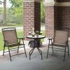 3 Piece Bistro Conversation Patio Bar Dinnerware Set with 2 Folding Chairs and Glass Table - Shown in the picture - Tempered glass + steel frame + fab