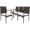 Trendy And Pratical Outdoor Patio Rattan Dining Chairs Cushioned Sofa 4 Pcs Set - Brown - rattan + steel + polyester fabric