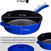 Enameled Cast Iron Skillet Deep Saut Pan with Lid; 12 Inch; Duke Blue; Superior Heat Retention - blue - Cast Iron