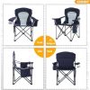 Folding Camping Chair Portable Padded Oversized Chairs with Cup Holders - Navy Blue