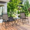 Set of 2 Patio Folding Chairs Sling Portable Dining Chair Set with Armrest - Black