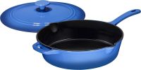 Enameled Cast Iron Skillet Deep Saut Pan with Lid; 12 Inch; Duke Blue; Superior Heat Retention - blue - Cast Iron