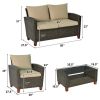 Patio Garden Outdoor Rattan Furniture Set With Cushions  4 Pce Set - Brown - Rattan, steel