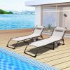 Set of 2 Outdoor Chaise Lounge with Detachable Pocket and Pillow, Portable Adjustable Patio Sun Lounge Chair for Garden,Beach, Sunbathing - beige